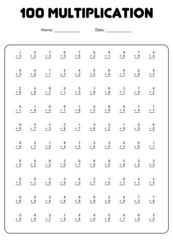 a worksheet with the words'100 multiplication'in black and white