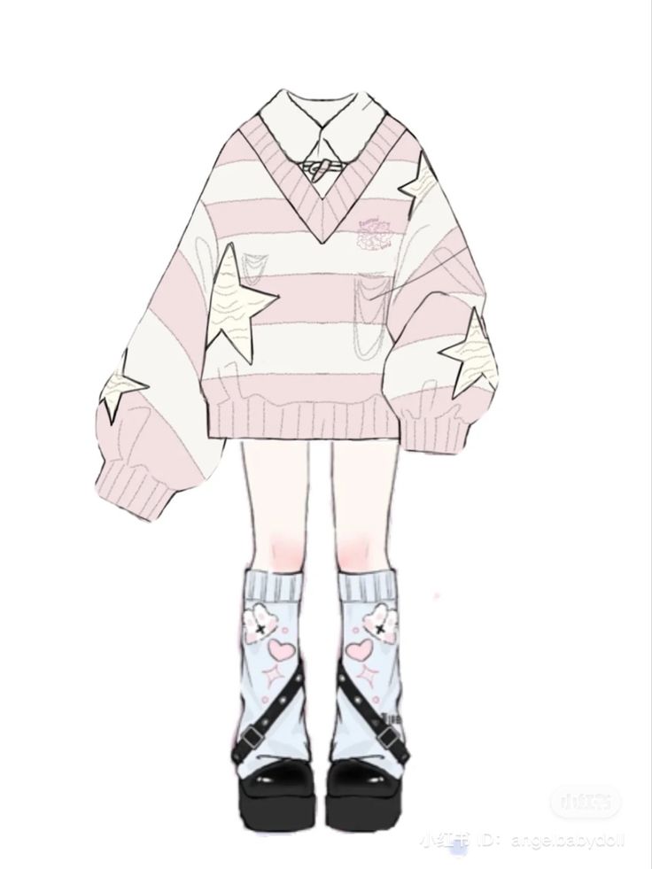 a drawing of a girl in pink and white striped sweater with stars on her sleeves