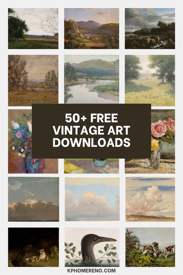 the top 50 free vintage art printables for your home or office, including paintings and