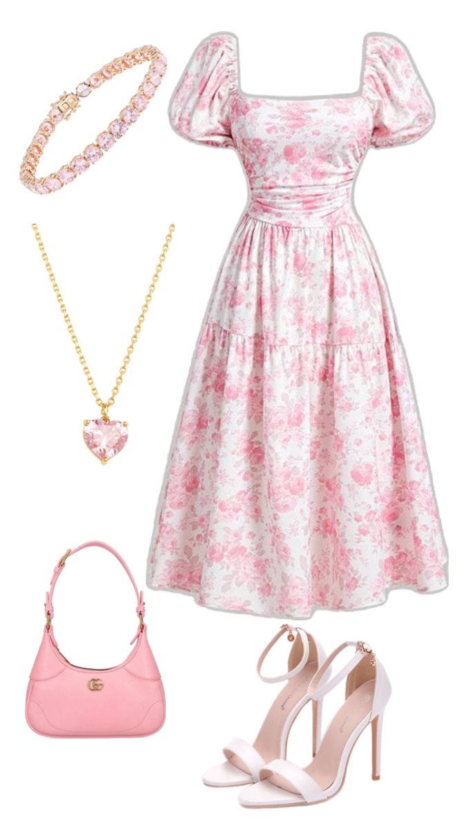 #explore #aesthetic #pink #modest #fyp #tiktok #dress #outfit #fashion #chanel #rich #oldmoney #money #collage #pinterest #girly #femme #coquette #lanadelray #barbie #cottagecore Pink Flowery Dress Outfit, Princess Aesthetic Outfits Casual, Modest Princess Outfits, Coquette Closet Aesthetic, Pink Modest Dresses, Cute Outfits Pink Aesthetic, Pink And Gold Outfit Women, Modest And Classy Outfits, Demure Aesthetic Outfit