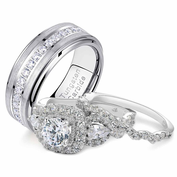 two wedding rings with diamonds on them