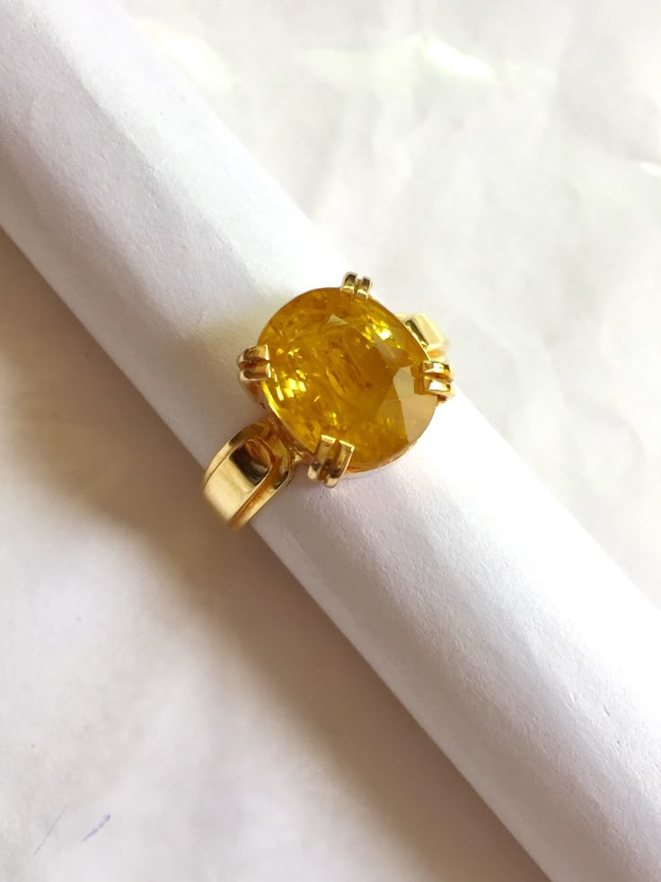 Pukhraj Ring, Unique Gold Wedding Rings, Gold Earing, Rudraksha Jewelry, Citrine Rings, L Ring, Stone Ring Design, Money Jewelry, Mens Ring Designs