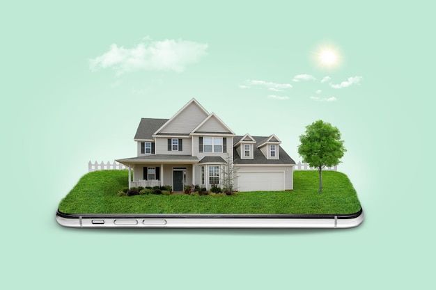 a house on top of a cell phone with the words looking for dream home?