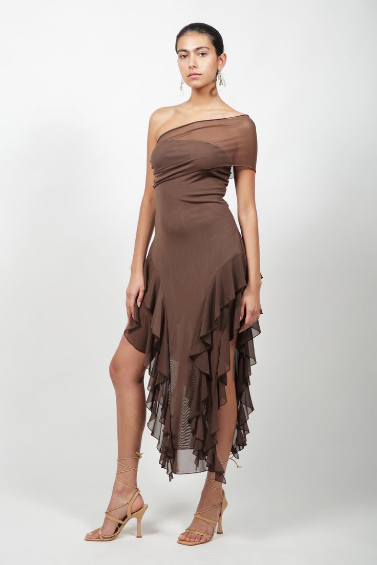 Brown Ruffle Mesh Dress – Kim Shui Studio Brown Princess Dress, Brown Princess, Kim Shui, Freakum Dress, Last Dance, Gothic Dress, Dress 16, Daily Dress, Crop Top Blouse