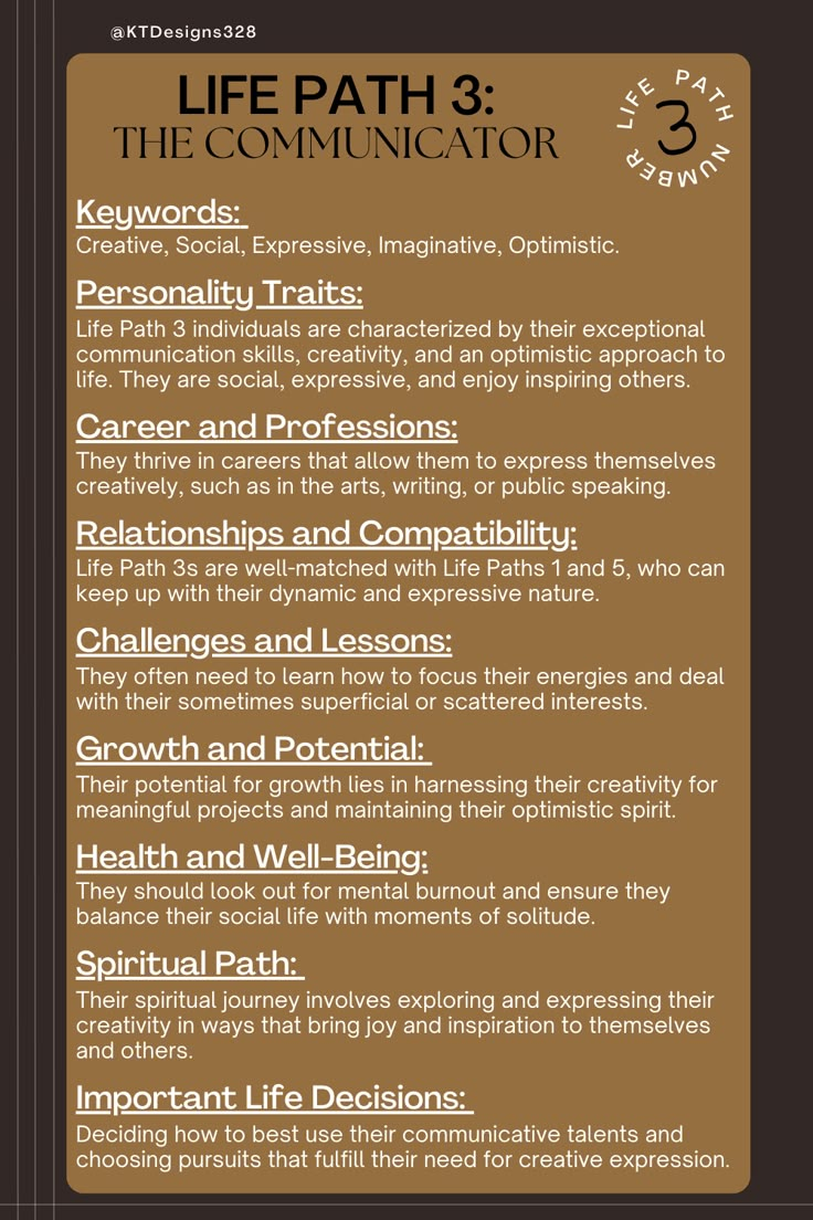 an info sheet with the words life path 3, the communiator and other things