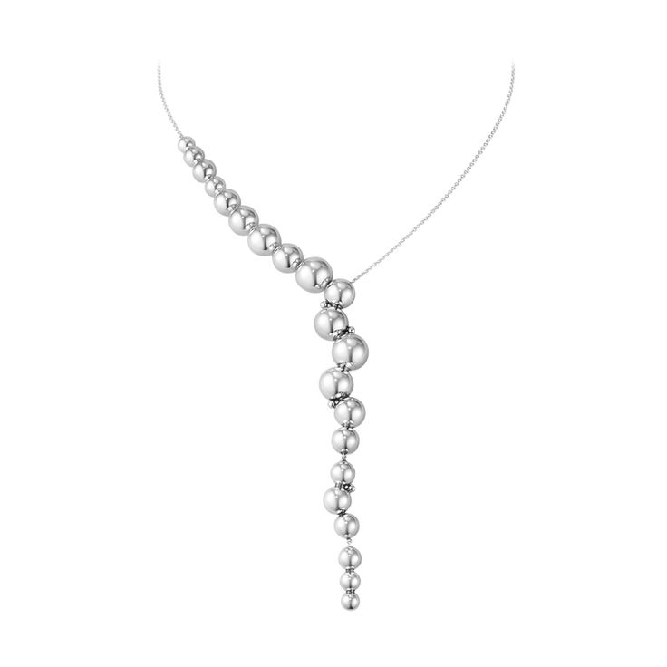 A string of different sized sterling silver beads follows the neckline, almost like a natural growing vine, before finishing in a cluster of grapes to form this elegant necklace. The beads along the chain are not fixed and the pendant is made from separate linked sections, all adding to a sense of fluidity in the design and a comfortable fit around the neck. Wear with matching earrings from the same collection for a sophisticated evening look. Taking an original Georg Jensen motif - and abstract Georg Jensen Silver, Dress Necklace, Oxidized Necklace, Necklace With Pendant, Platinum Rose Gold, Stylish Bracelet, Yellow Gold Engagement, Modern Necklaces, Georg Jensen