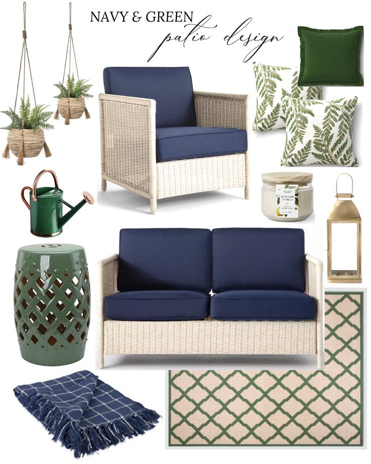 the navy and green color scheme is perfect for this living room, dining room or bedroom