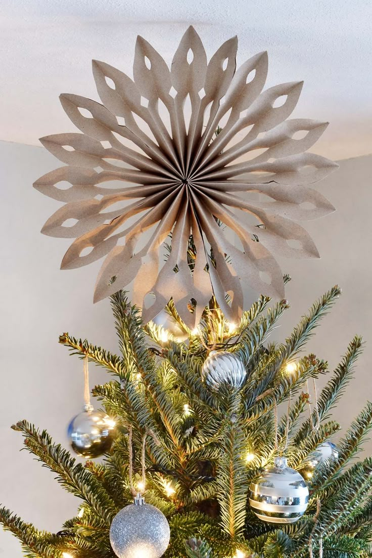 a christmas tree decorated with ornaments and lights