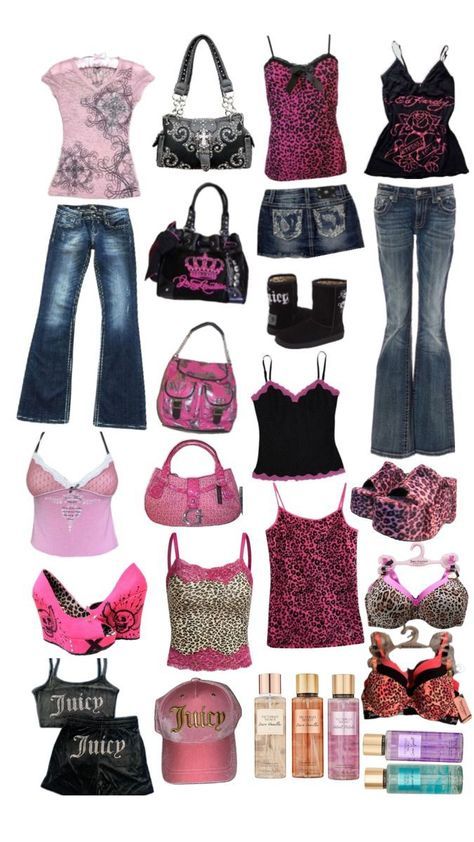 Juicy Couture Y2k Outfit, Mcbling Juicy Couture, Victoria Secret Y2k, Y2k Mcbling Fits, True Y2k Fashion, Mcbling Outfits 2000s, Mcbling Outfits For School, Y2k Pink Clothes, Mcbling Outfits Pink