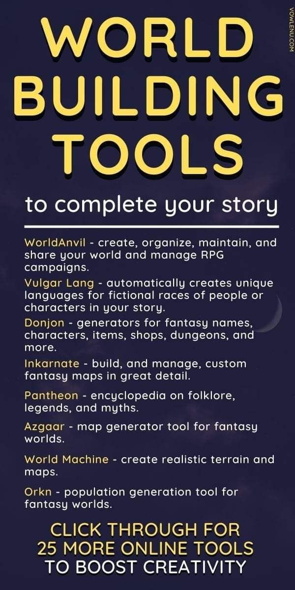 a poster with the words world building tools to complete your story