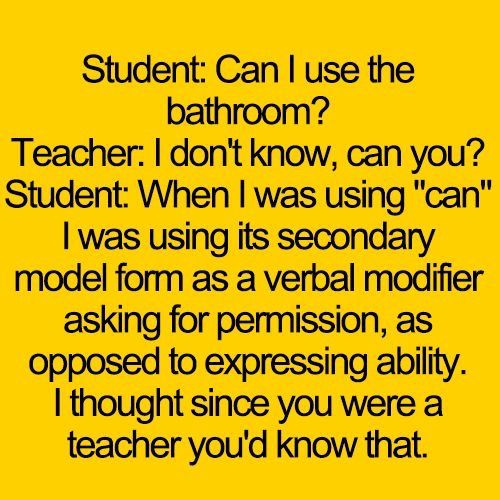 a yellow background with the words teenage post 4674 student can i use the bathroom?