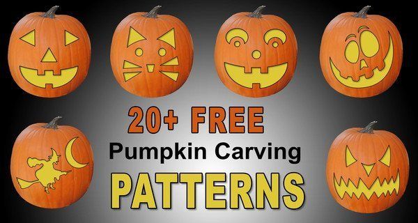 halloween pumpkin carving patterns with the words, 20 free pumpkin carving patterns