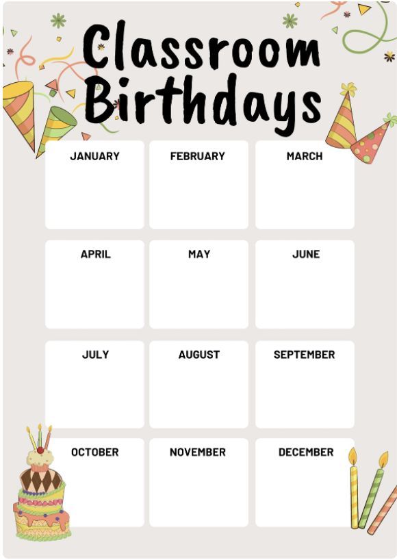 Classroom Poster Birthday Classroom Decoration, Cute Birthday Posters, Carta Organisasi Design, Birthday Calendar Classroom, Birthday Poster Ideas, Birthday Calendar Template, Class Birthday Display, Senior Pictures Quotes, Classroom Birthdays