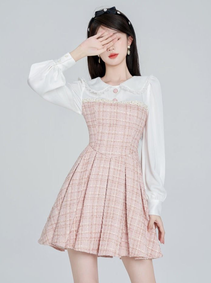 ❤︎French doll color tweed dress❤︎ Style Kawaii, Clueless Outfits, Cute Dress Outfits, Kawaii Fashion Outfits, Korean Fashion Dress, Pink M, Fashion Attire, Tweed Dress, Kpop Fashion Outfits