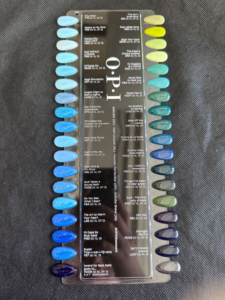 OPI Color Chart - Gel Color, Infinite Shine, Nail Lacquer, Powder Perfection | eBay Opi Blue Colors, Opi Colors Chart, Dnd Colors, Blue Nail Color, Opi Gel Nails, Opi Colors, Nails Shape, Baby Blue Nails, Nail Business