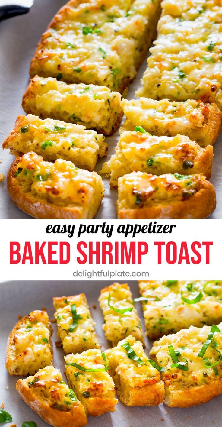 a tray of baked shrimp toast Appetizer With Shrimps, Katie Lee Shrimp Toast, Texas Toast Appetizers, Puff Pastry Shrimp Appetizers, Shrimp Bites Appetizers, Make Ahead Shrimp Appetizers, Appetizer Recipes Shrimp, Shrimp Hors D’oeuvres, Shrimp Appetizers For Party Finger Foods