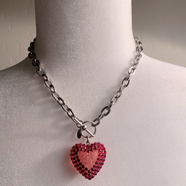 Tarina Tarantino Heart Necklace Double Heart Necklace For Party, Heart Charm Necklace For Party, Heart Pendant Necklace With Charm For Party, Trendy Heart Shaped Silver Chain Necklace, Trendy Heart-shaped Silver Chain Necklace, Valentine's Day Party Jewelry With Adjustable Chain, Metal Jewelry With Heart Charm For Party, Party Necklace With Heart Pendant And Beads, Party Necklaces With Heart Beads And Pendant