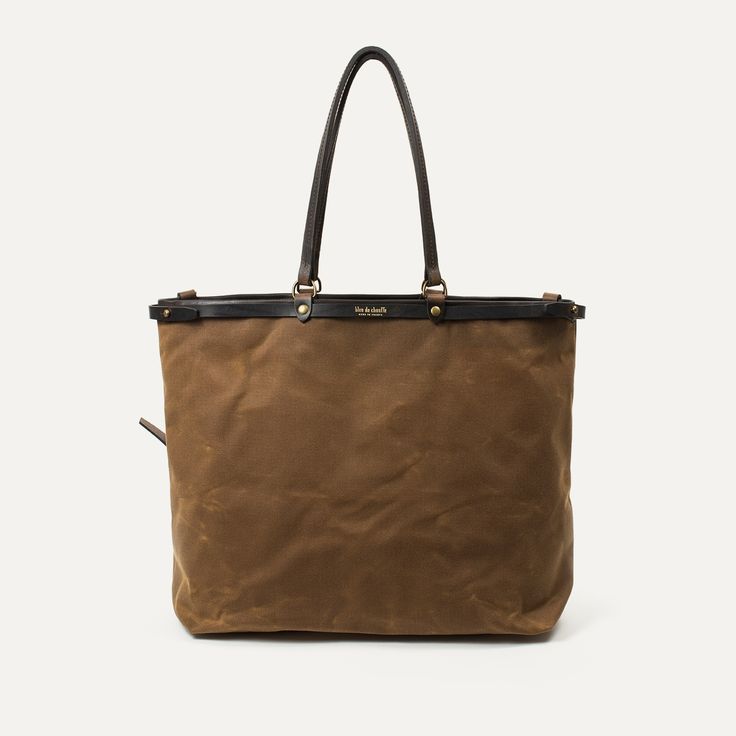 Tote bag Raymond - Camel | Bleu de chauffe Khaki Double Handle Bag For On-the-go, Chic Canvas Bag With Rolled Handles, Chic Canvas Bags With Rolled Handles, Large Beige Satchel With Top Carry Handle, Khaki Tote Bag For On-the-go, Large Beige Travel Bag, Casual Dark Tan Travel Bag, Large Beige Bag For Travel, Everyday Brown Tote Travel Bag