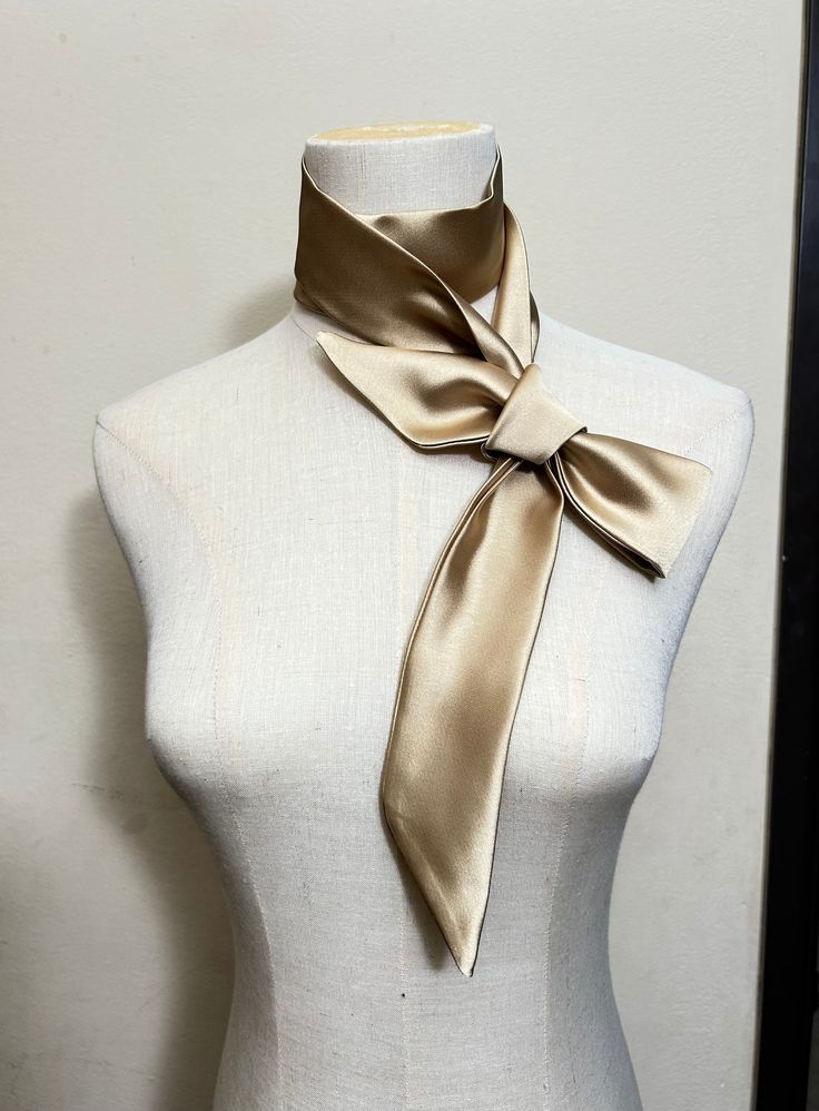 Elegant Silk Scarf With Satin Finish For Weddings, Elegant Silk Scarf For Formal Occasions, Elegant Formal Silk Scarf, Satin Silk Scarf For Gift, Elegant Silk Scarf With Satin Finish For Formal Events, Elegant Silk Scarf With Satin Finish For Formal Occasions, Elegant Beige Silk Scarf For Formal Occasions, Elegant Gold Ties For Party, Formal Silk Scarves With Ties