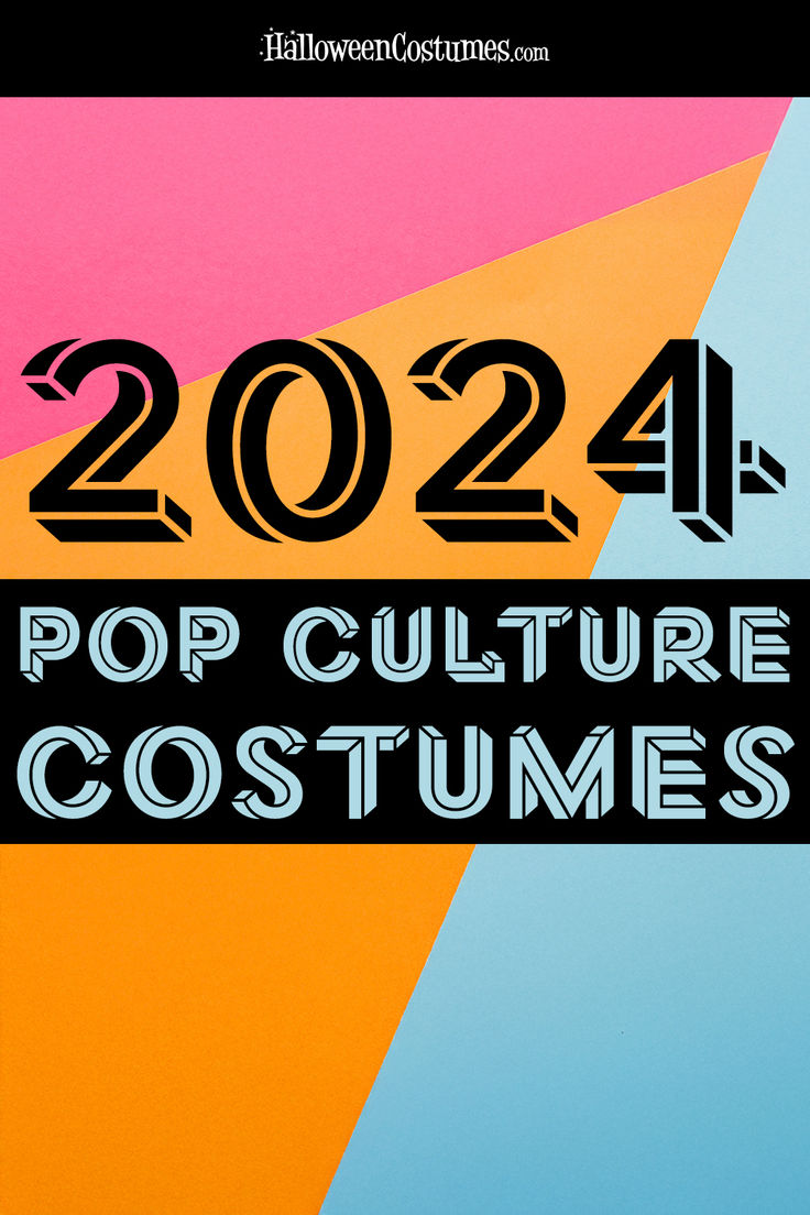 the text reads pop culture costumes in black and white on a multicolored background