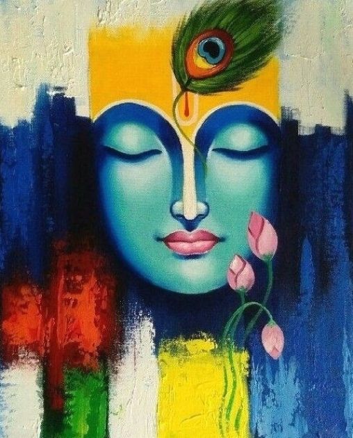 a painting of a buddha face with a flower in it's mouth and eyes closed