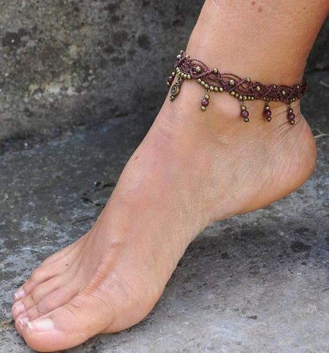 This listing is for one anklet. Beautiful macrame anklet. You can wear it alone or in combination with the barefoot sandals available in my shop (picture 2 and 3) Handmade Bohemian Gold Anklets, Brown Bracelets For Summer Festival, Traditional Summer Beach Bracelets, Bohemian Toe Ring Bracelets For Beach, Handmade Adjustable Anklets With Ankle Strap, Adjustable Handmade Anklets, Bohemian Ankle Wrap Bracelets For Festivals, Bohemian Beaded Ankle Wrap Bracelets, Bohemian Adjustable Anklets