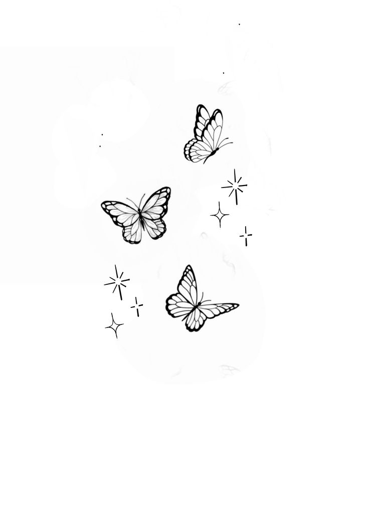 three butterflies flying in the sky with stars