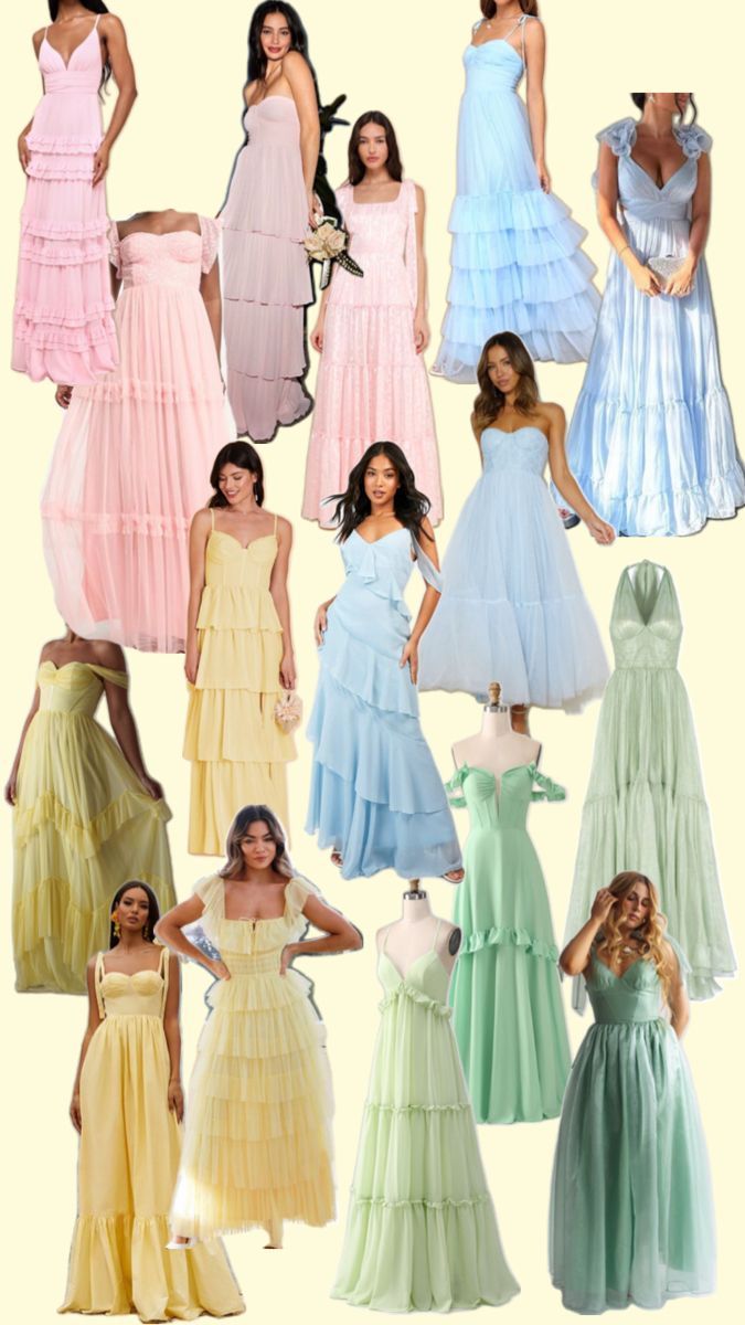 Mismatch color and style bridesmaids dresses Mismatched Bridesmaid Dresses Formal, Multiple Colors Bridesmaid Dresses, Fun Bridesmaid Dress, Bridesmaid Dress Unique, Dainty Bridesmaid Dress, Pastel Color Dress Wedding, Pastel Dress Bridesmaid, Mismatched Bridesmaid Dresses Summer Color Palettes, Spring Bridesmaid Dress