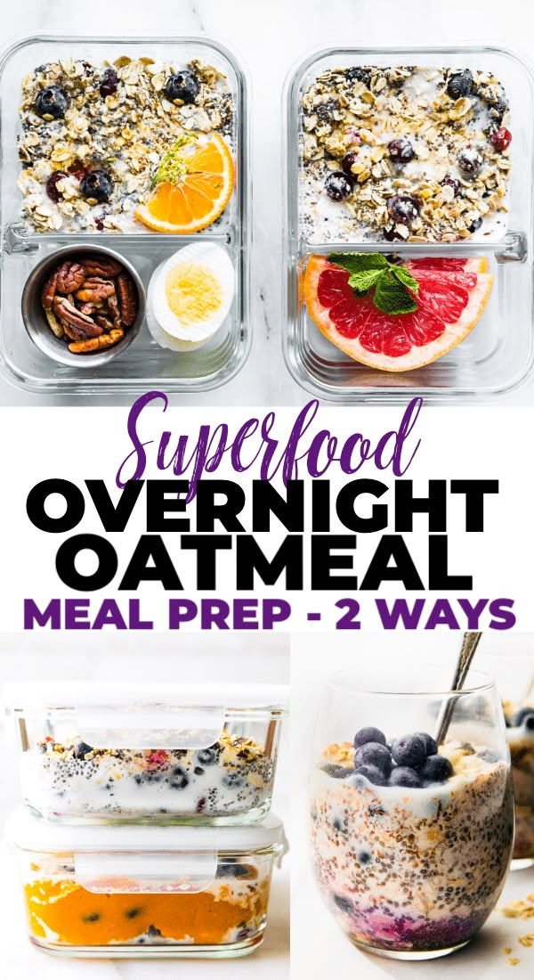 the meal is prepared and ready to be eaten in two different dishes, including oatmeal