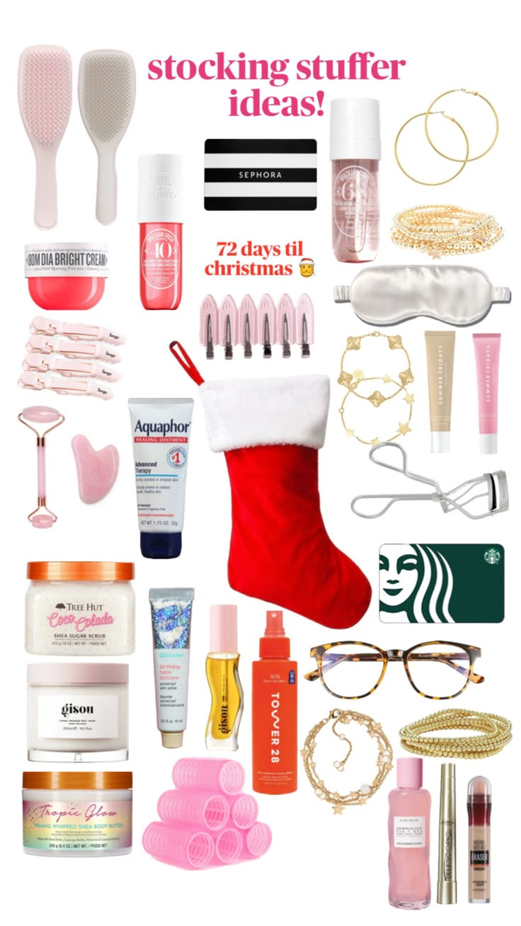 a christmas stocking stuff is shown with the words, stockings, and other items