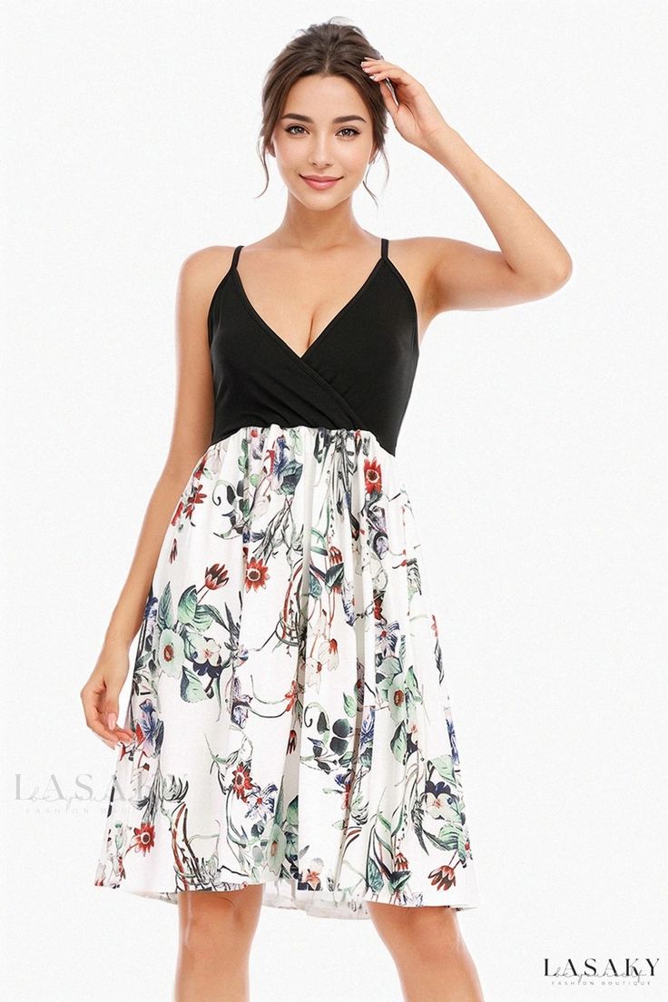 Lasaky - Floral Print Halter Dress Beach Dress Floral Spaghetti Strap Dress, Summer Gowns, Maternity Clothes Summer, Fashion Accessories Illustration, Printed Halter Dress, Flower Print Dress, Dress Beach, Line Dress, Types Of Dresses