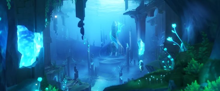 Genshin Painting, Genshin Environment, Genshin Landscapes, Genshin Scenery, Mermaid Underwater, Underwater Wallpaper, Genshin Dr, Genshin Oc, Underwater City