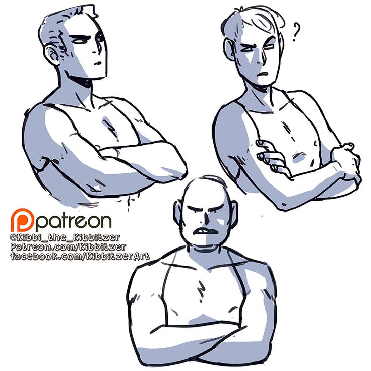 three different poses of a man with his arms crossed