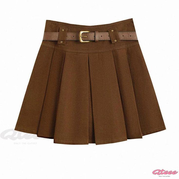 Qteee - High Waist Retro Skirt Pants: Pleated Mini Skirt with Half-Skirt Design for Optimal Coverage High Waist Skirt For School In Fall, High-waist Fitted Brown Pleated Skirt, Brown Fitted High-waist Pleated Skirt, Brown Fitted High Waist Pleated Skirt, Casual High-waist School Skirt, Fall Mini Skirt For School, School Lined Skirt Bottoms, Casual High Waist Brown Pleated Skirt, Casual Brown Pleated Skirt Bottoms