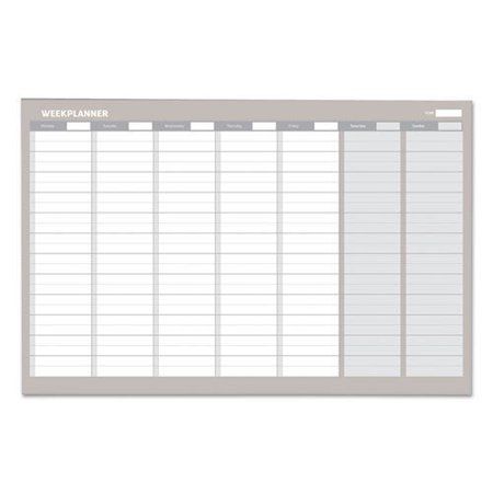 a white and gray weekly planner on a white background with clippings for notes