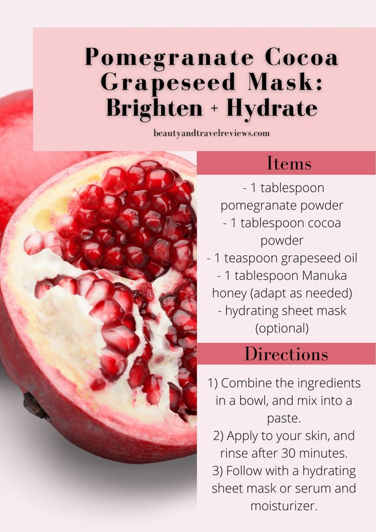 a pomegranate mask with instructions on how to use it in the skin