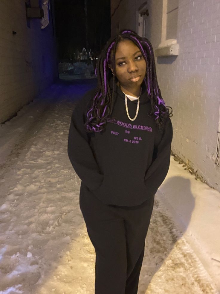 Braids With Purple Hair, Box Braids Hairstyles Purple, Black And Purple Goddess Braids, Purple Braids With Curls, Purple Braid Hairstyles, Black And Purple Braids With Curls, Purple And Black Braids Hairstyles, Different Types Of Braids Black Women, Brown And Purple Braids