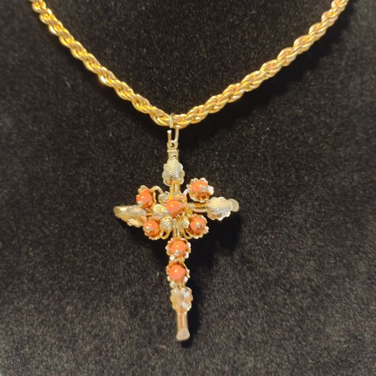 Cross Had Melon Color Stones. Chain Is Gold Color 17 Inches Long. Fantasy Jewelry. Nwot Orange Chain Jewelry As Gift, Orange Chain Jewelry For A Gift, Color Stones, Gold Orange, Fantasy Jewelry, Orange Gold, Melon, Womens Jewelry Necklace, Stone Color