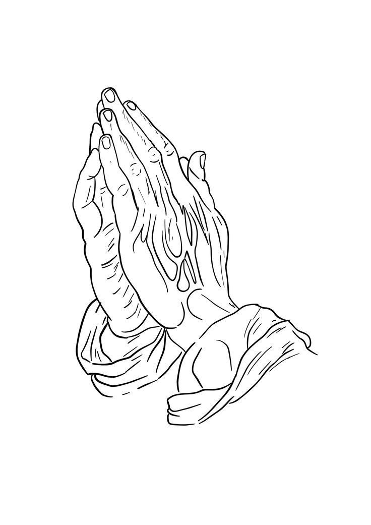 a black and white drawing of hands folded in prayer