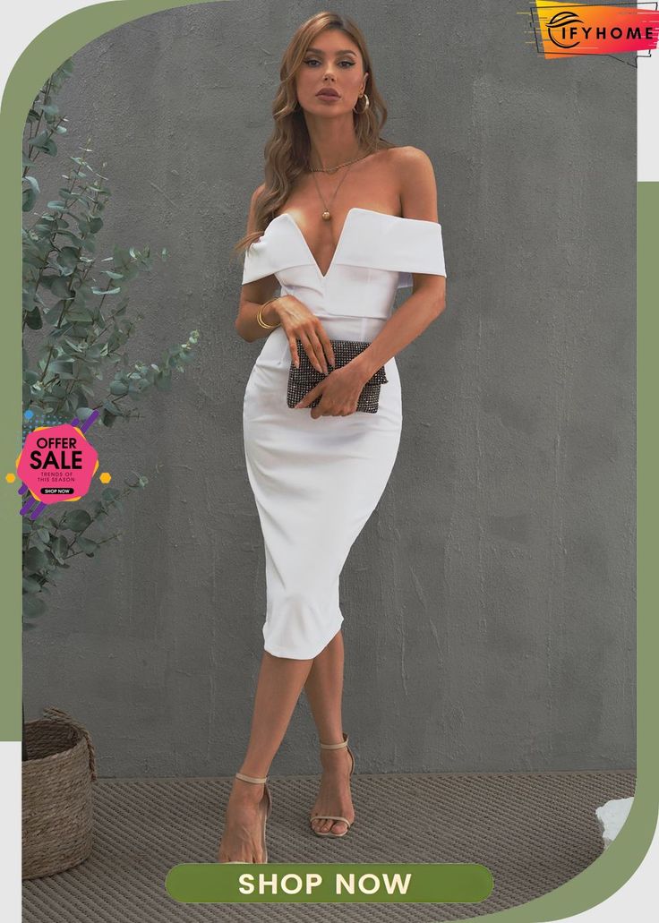 White Off-the-shoulder Midi Dress White Off-shoulder Midi Dress For Summer, Chic White Sleeveless Off-shoulder Dress, White Off-shoulder Midi Dress For Brunch, White Midi Length Off Shoulder Dress For Brunch, White Midi-length Off Shoulder Dress For Brunch, White Midi Off Shoulder Dress For Brunch, Elegant White Off-shoulder Bodycon Dress, Elegant Cold Shoulder Midi Dress For Summer, Chic White Off-shoulder Mini Dress