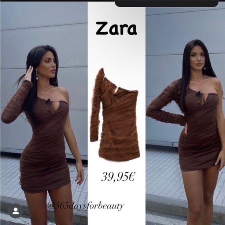 Bnwt Zara Dress Sz Sm Trendy Brown Stretch Dresses, One-shoulder Ruched Mini Dress For Fall, Fall Ruched One-shoulder Mini Dress, Fall One-shoulder Ruched Mini Dress, Brown Stretch Dresses For Party, Chic One-shoulder Mini Dress For Casual Occasions, Chic One Shoulder Mini Dress For Casual Occasions, Trendy Brown Bodycon Mini Dress, Brown Mini Dress For Fall Party