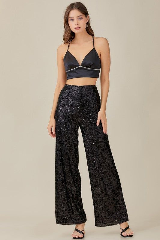 Wide leg sequin pants. NOTE: If your size is not available, please register your email in EMAIL ME WHEN AVAILABLE link. ALL SEQUINS IS FINAL SALE