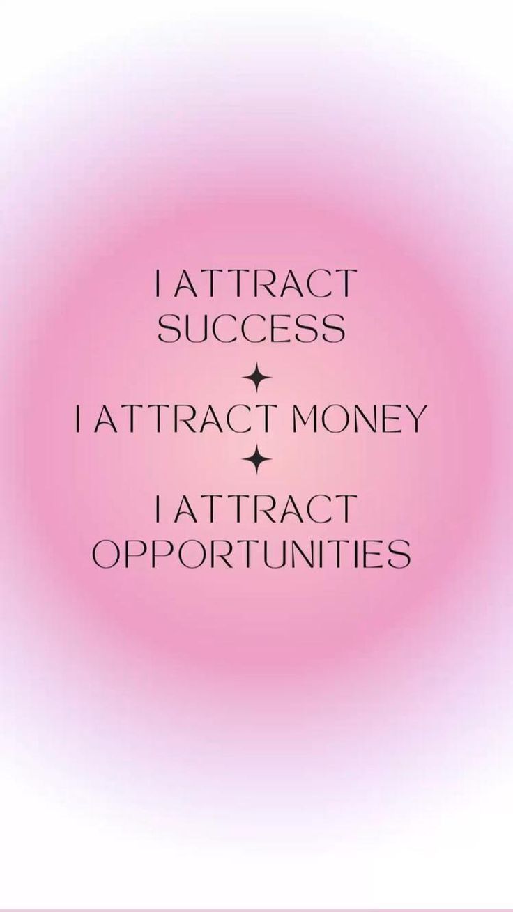 the words attract success, attract money and attract opportuniities on pink background