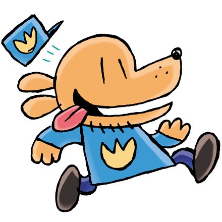 a cartoon dog running with a hat on his head