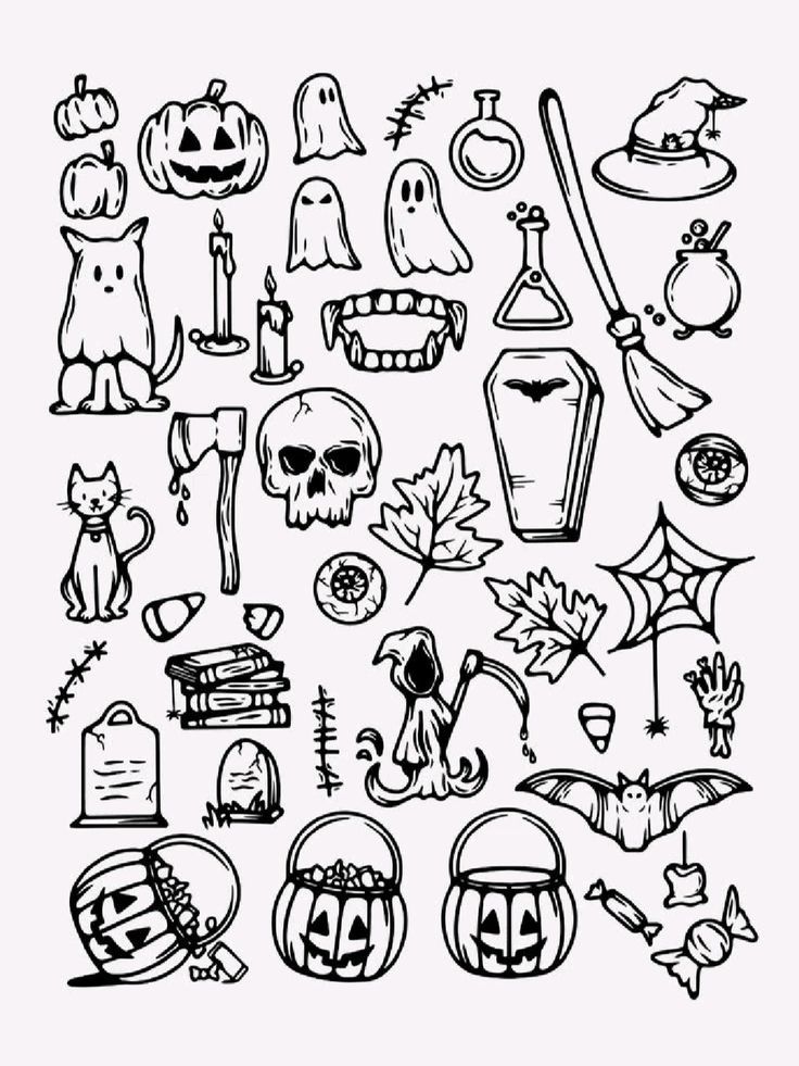 creepy fonts Tattoos Spooky, Cute Halloween Doodles, Spooky Tattoo Ideas, Halloween Draw, Halloween Tattoo Flash, Easy Halloween Drawings, Doodles Halloween, Cute Halloween Drawings, Cute Halloween Tattoos