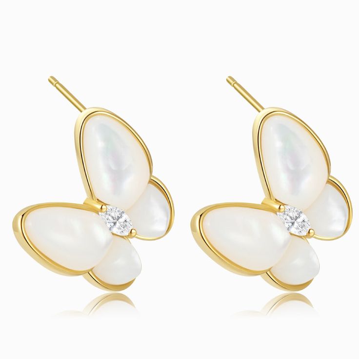 White Pearl Butterfly Earrings Studs in a white background Elegant White Earrings With Butterfly Charm, Elegant White Butterfly Charm Earrings, White Butterfly-shaped Earrings With Butterfly Charm, White Butterfly Charm Earrings, Pearl Butterfly, Butterfly Stud Earrings, Bar Accessories Decor, Butterfly Earrings Stud, White Butterfly