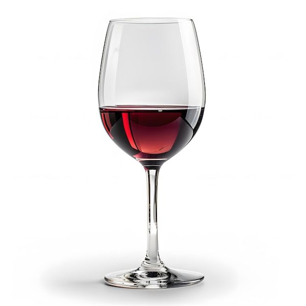 a glass of red wine on a white background