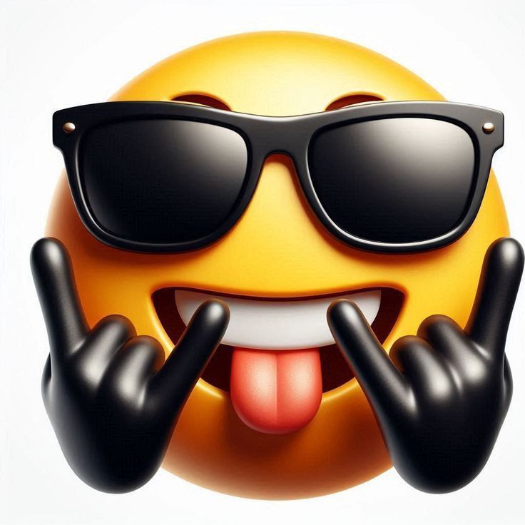 an emoticive smiley face wearing sunglasses and giving the peace sign