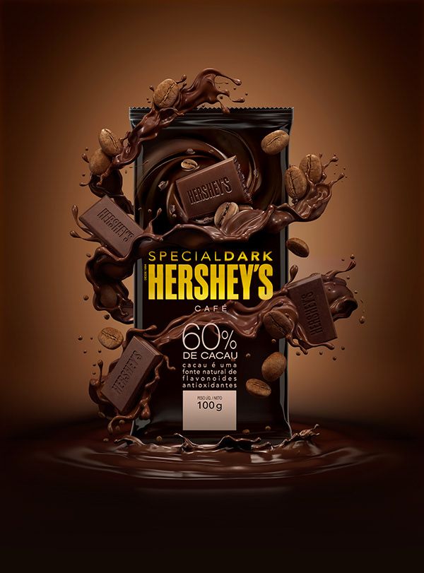 an advertisement for hershey's chocolate bar with splashing chocolate on the ground