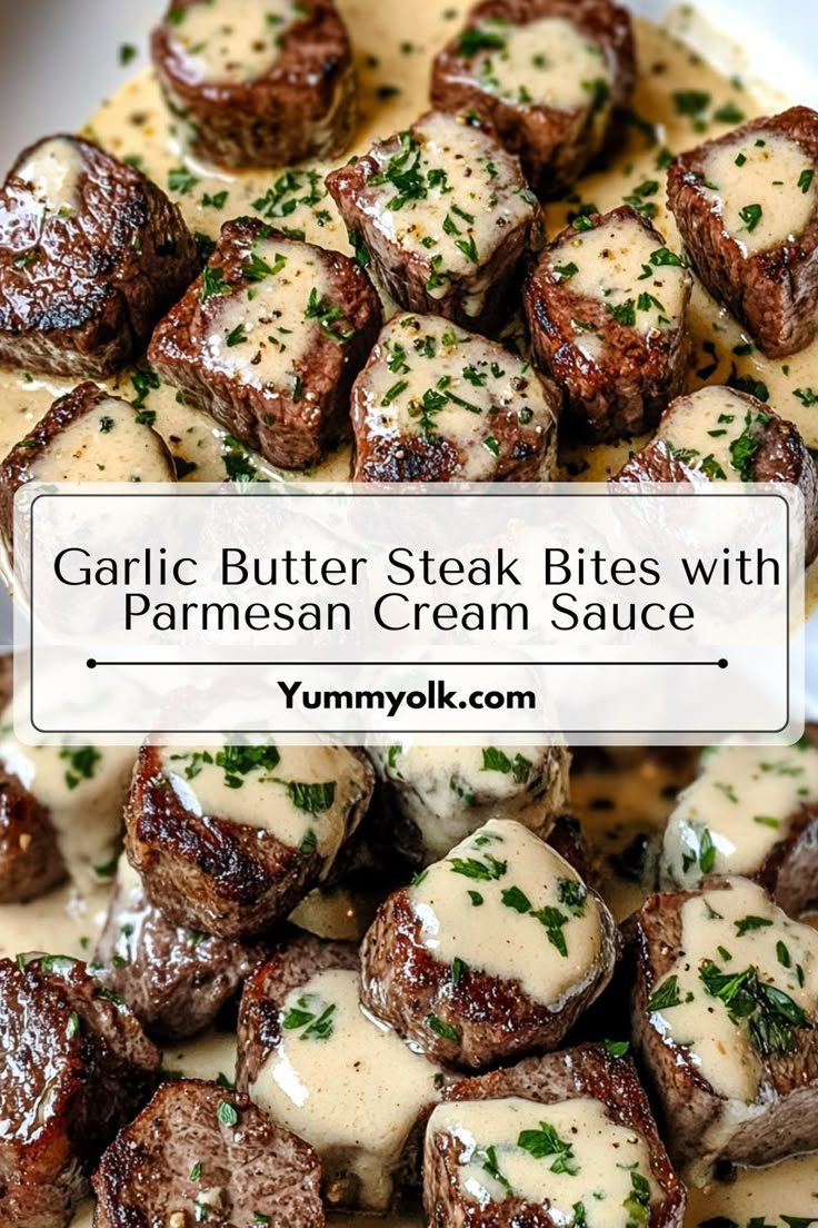 garlic butter steak bites with parmesan cream sauce